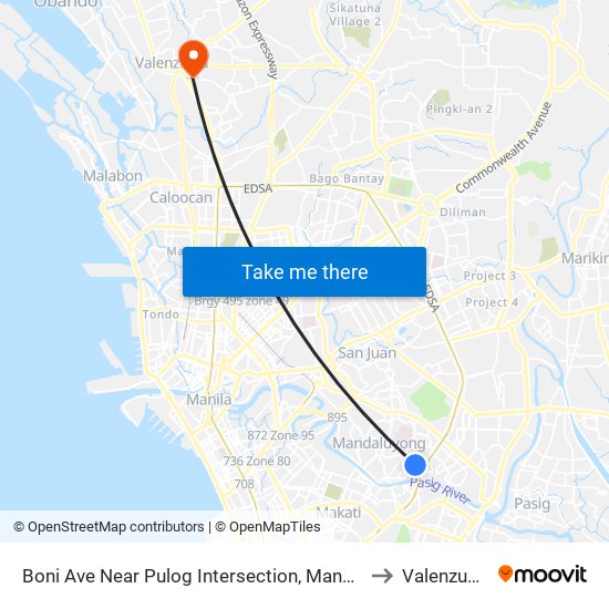 Boni Ave Near Pulog Intersection, Mandaluyong City, Manila to Valenzuela City map