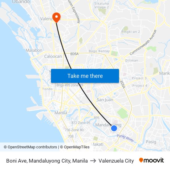Boni Ave, Mandaluyong City, Manila to Valenzuela City map