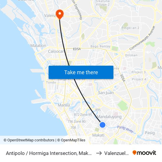 Antipolo / Hormiga Intersection, Makati City, Manila to Valenzuela City map