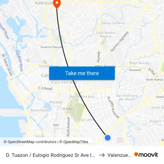 D. Tuazon / Eulogio Rodriguez Sr Ave Intersection, Manila to Valenzuela City map