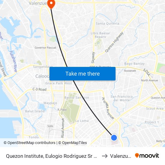 Quezon Institute, Eulogio Rodriguez Sr Ave, Quezon City, Manila to Valenzuela City map