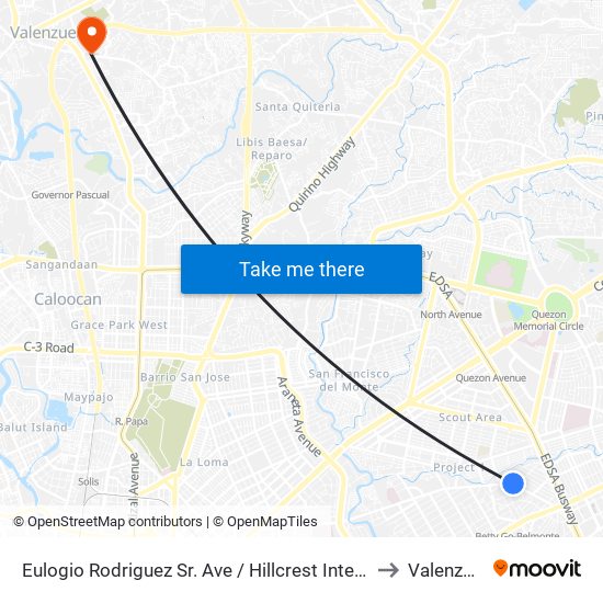 Eulogio Rodriguez Sr. Ave / Hillcrest Intersection, Quezon City, Manila to Valenzuela City map