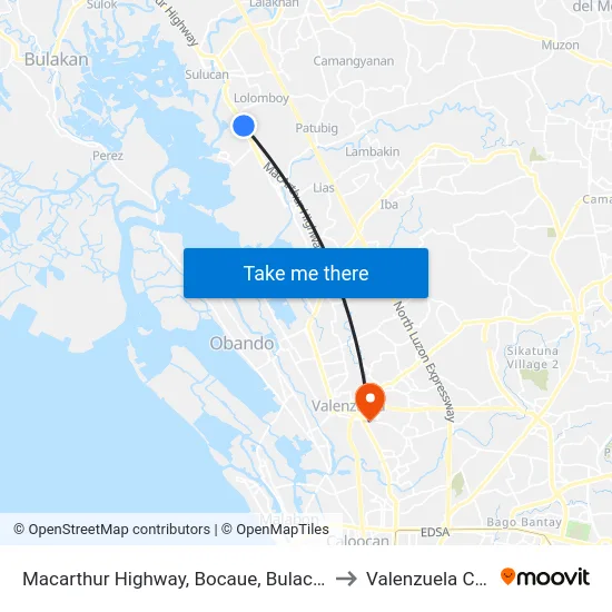 Macarthur Highway, Bocaue, Bulacan to Valenzuela City map