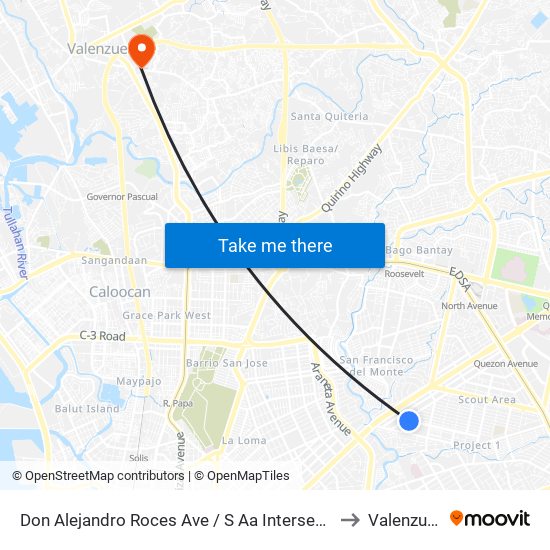 Don Alejandro Roces Ave / S Aa Intersection, Quezon City, Manila to Valenzuela City map