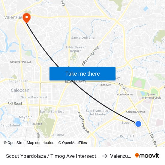 Scout Ybardolaza / Timog Ave Intersection, Quezon City, Manila to Valenzuela City map