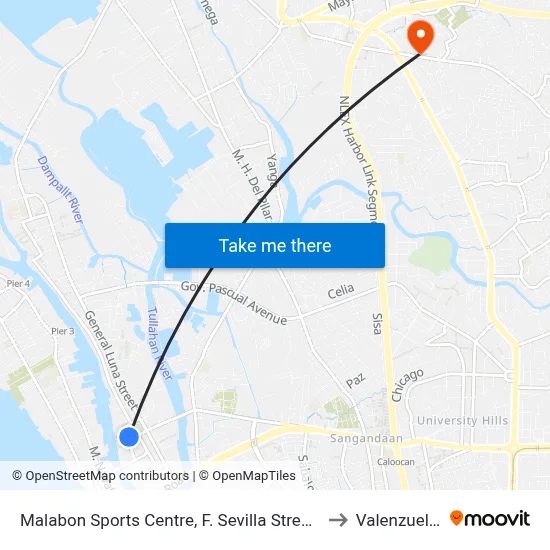 Malabon Sports Centre, F. Sevilla Street, Malabon City to Valenzuela City map