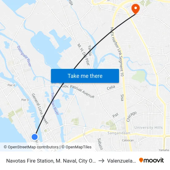 Navotas Fire Station, M. Naval, City Of Navotas to Valenzuela City map