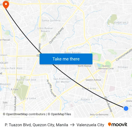 P. Tuazon Blvd, Quezon City, Manila to Valenzuela City map