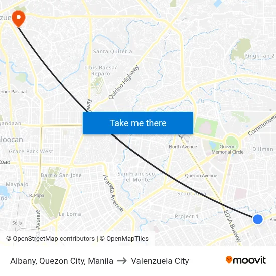 Albany, Quezon City, Manila to Valenzuela City map