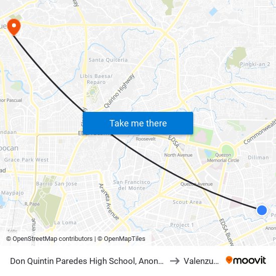 Don Quintin Paredes High School, Anonas, Quezon City, Manila to Valenzuela City map