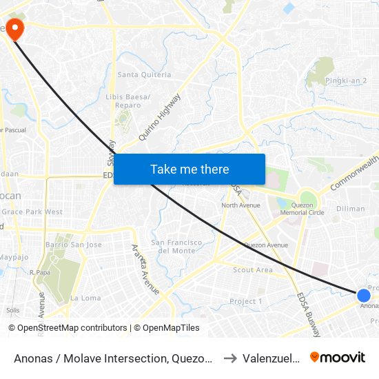 Anonas / Molave Intersection, Quezon City, Manila to Valenzuela City map