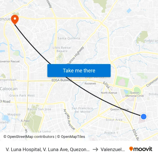 V. Luna Hospital, V. Luna Ave, Quezon City, Manila to Valenzuela City map