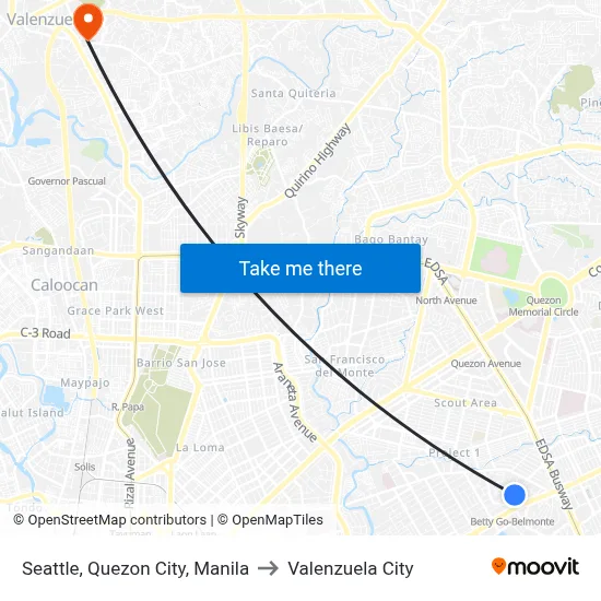 Seattle, Quezon City, Manila to Valenzuela City map