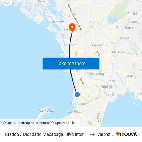 Bradco / Diosdado Macapagal Blvd Intersection, Lungsod Ng Pasay, Manila to Valenzuela City map