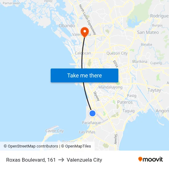 Roxas Boulevard, 161 to Valenzuela City map