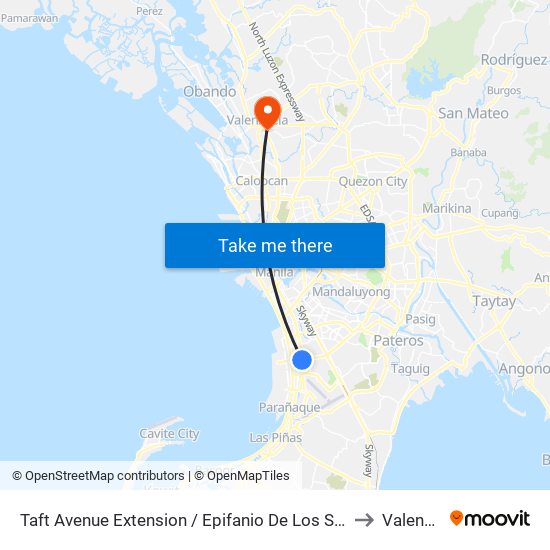 Taft Avenue Extension / Epifanio De Los Santos Avenue, Lungsod Ng Pasay, Manila to Valenzuela City map