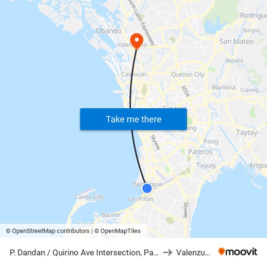P. Dandan / Quirino Ave Intersection, Parañaque City, Manila to Valenzuela City map