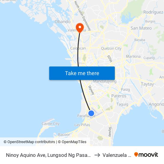 Ninoy Aquino Ave, Lungsod Ng Pasay, Manila to Valenzuela City map