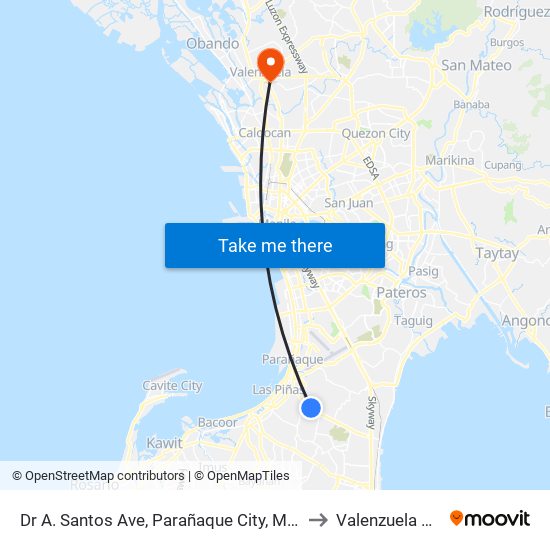 Dr A. Santos Ave, Parañaque City, Manila to Valenzuela City map