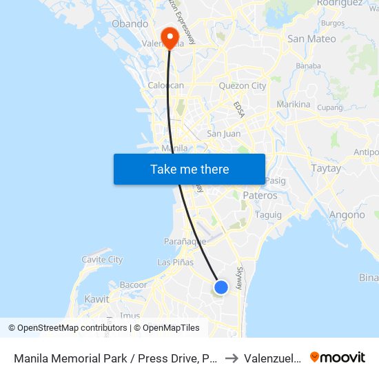 Manila Memorial Park / Press Drive, Parañaque City to Valenzuela City map