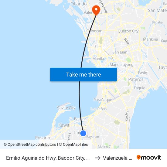 Emilio Aguinaldo Hwy, Bacoor City, Manila to Valenzuela City map