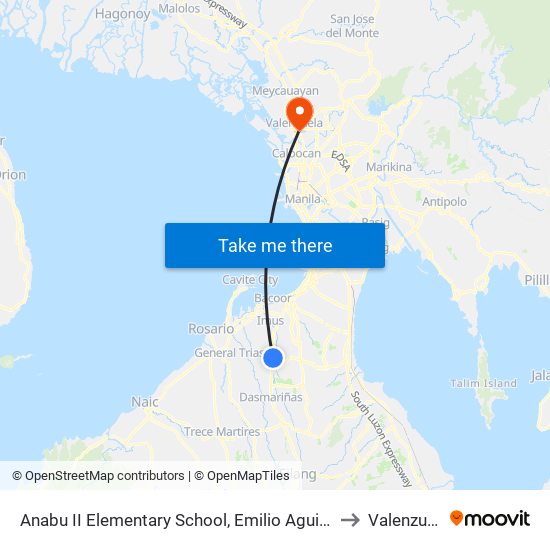 Anabu II Elementary School, Emilio Aguinaldo Hwy, Imus, Manila to Valenzuela City map