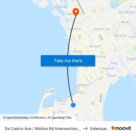 De Castro Ave / Molino Rd Intersection, Bacoor City, Manila to Valenzuela City map