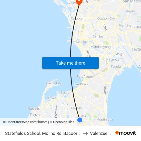 Statefields School, Molino Rd, Bacoor City, Manila to Valenzuela City map