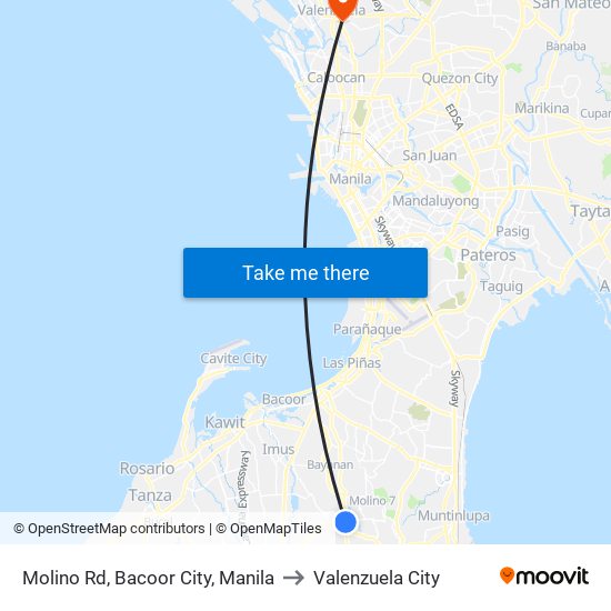 Molino Rd, Bacoor City, Manila to Valenzuela City map