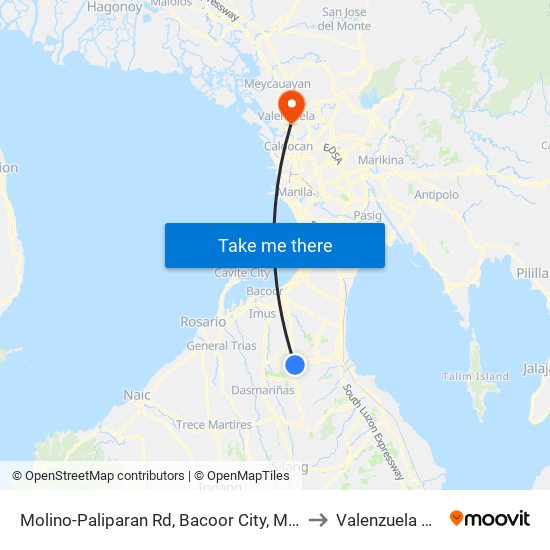 Molino-Paliparan Rd, Bacoor City, Manila to Valenzuela City map