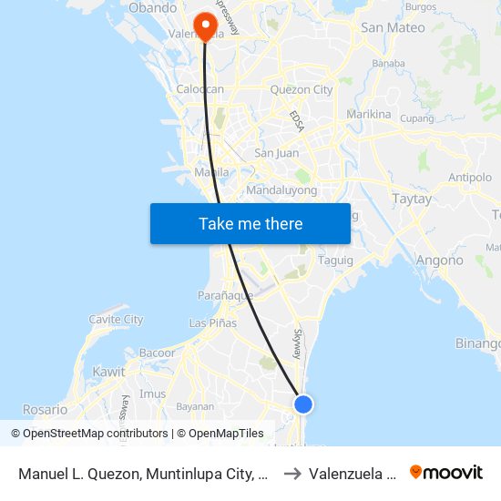 Manuel L. Quezon, Muntinlupa City, Manila to Valenzuela City map