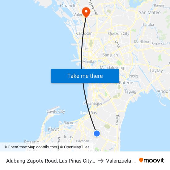 Alabang-Zapote Road, Las Piñas City, Manila to Valenzuela City map