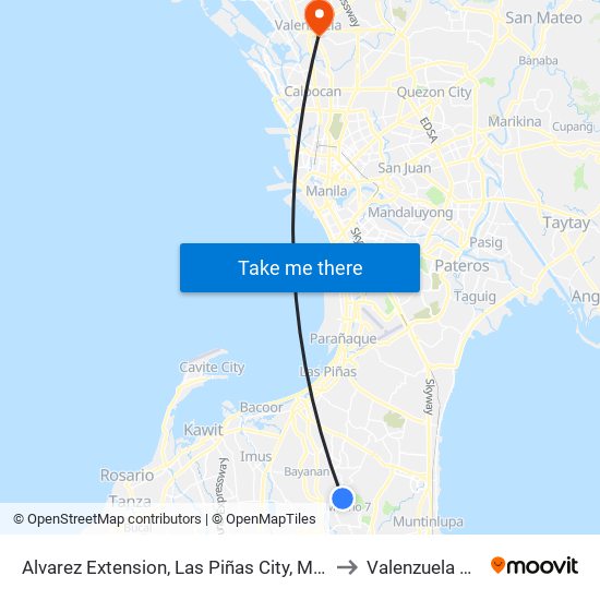 Alvarez Extension, Las Piñas City, Manila to Valenzuela City map