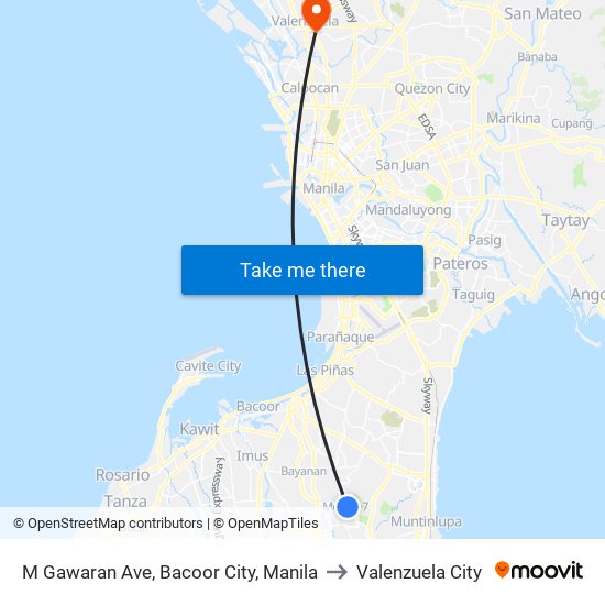 M Gawaran Ave, Bacoor City, Manila to Valenzuela City map