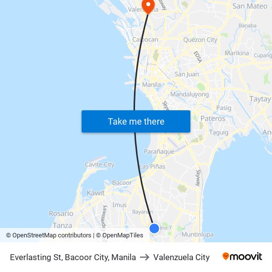 Everlasting St, Bacoor City, Manila to Valenzuela City map