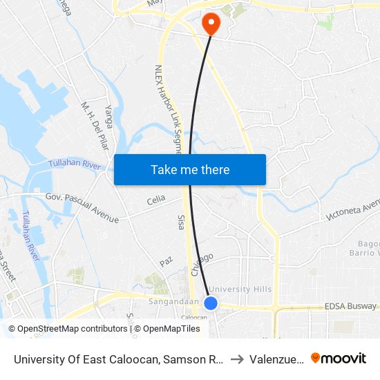 University Of East Caloocan, Samson Road, Caloocan City to Valenzuela City map