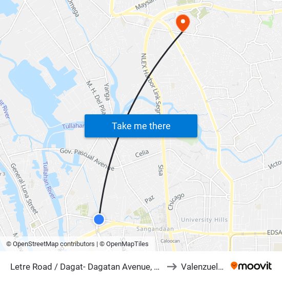 Letre Road / Dagat- Dagatan Avenue, Malabon City to Valenzuela City map