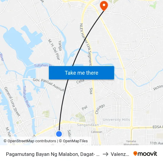 Pagamutang Bayan Ng Malabon, Dagat- Dagatan Avenue, Caloocan City to Valenzuela City map