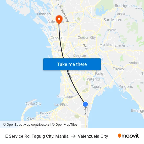 E Service Rd,  Taguig City, Manila to Valenzuela City map