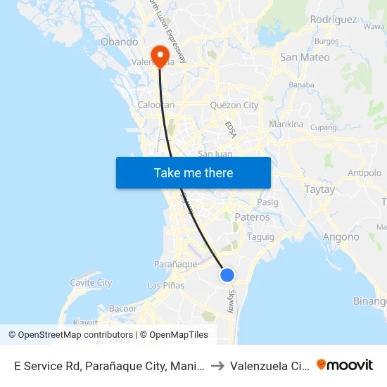 E Service Rd, Parañaque City, Manila to Valenzuela City map