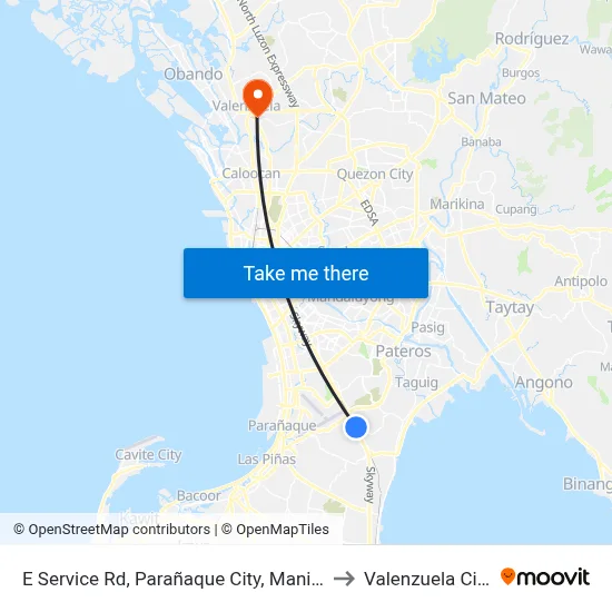 E Service Rd, Parañaque City, Manila to Valenzuela City map