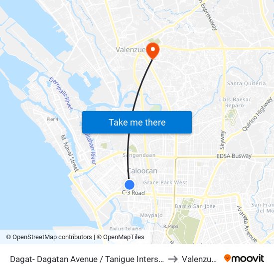 Dagat- Dagatan Avenue /  Tanigue Intersection, Caloocan City to Valenzuela City map