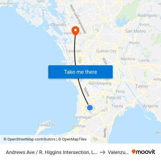 Andrews Ave / R. Higgins Intersection, Lungsod Ng Pasay, Manila to Valenzuela City map