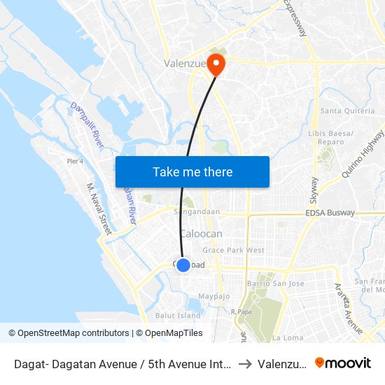 Dagat- Dagatan Avenue /  5th Avenue Intersection, Caloocan City to Valenzuela City map