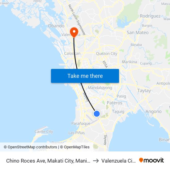 Chino Roces Ave, Makati City, Manila to Valenzuela City map
