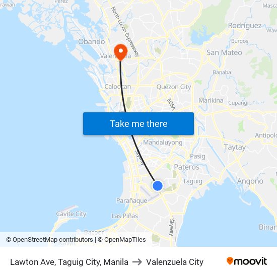 Lawton Ave, Taguig City, Manila to Valenzuela City map