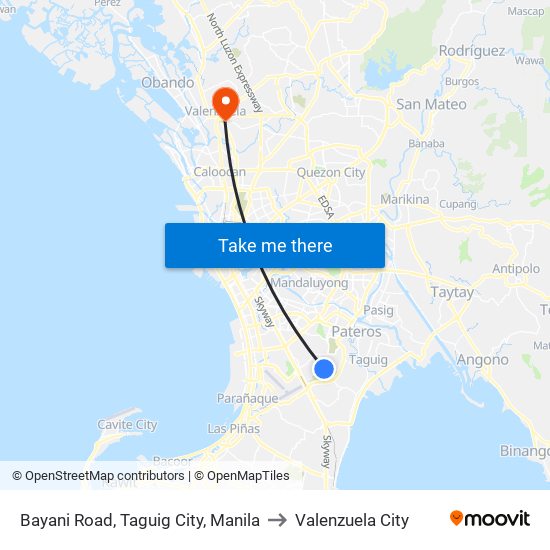 Bayani Road, Taguig City, Manila to Valenzuela City map