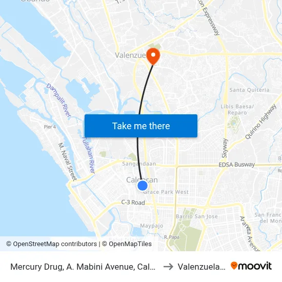 Mercury Drug, A. Mabini Avenue, Caloocan City to Valenzuela City map