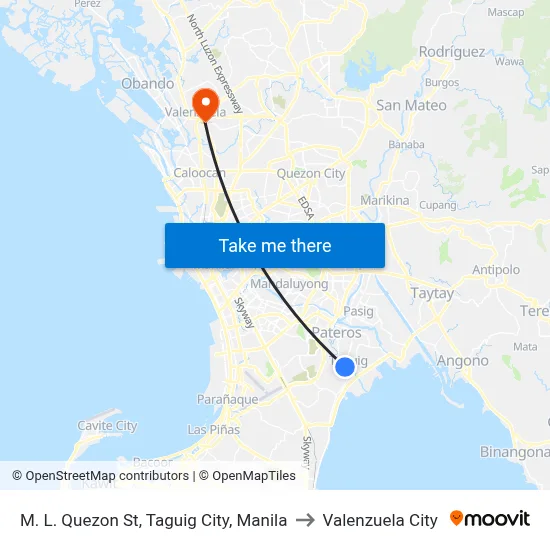 M. L. Quezon St, Taguig City, Manila to Valenzuela City map