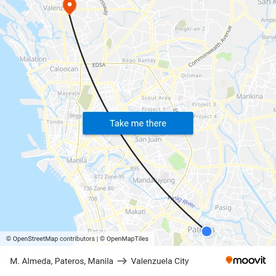 M. Almeda, Pateros, Manila to Valenzuela City map
